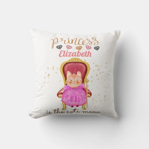 Baby Girl Gifts 1st Birthday Shower Princess Cats  Throw Pillow