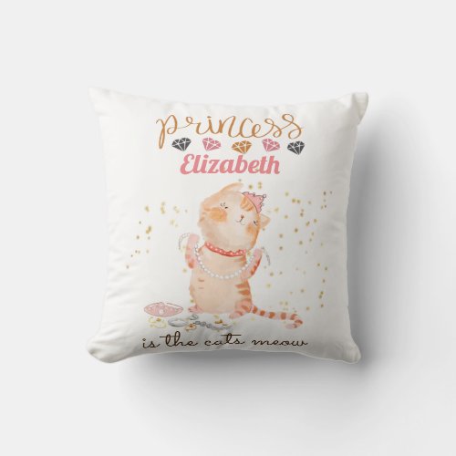 Baby Girl Gifts 1st Birthday Shower Princess Cats  Throw Pillow