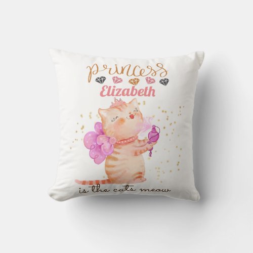 Baby Girl Gifts 1st Birthday Shower Princess Cats  Throw Pillow