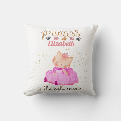 Baby Girl Gifts 1st Birthday Shower Princess Cats  Throw Pillow