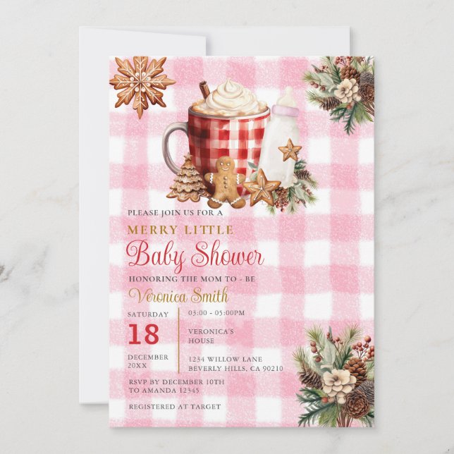 Baby Girl Gingham A Merry Little Baby Shower  Invitation (Front)