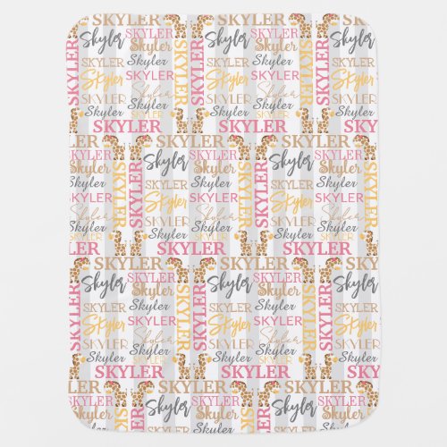 Baby Girl Giraffe Blanket with Name Pattern