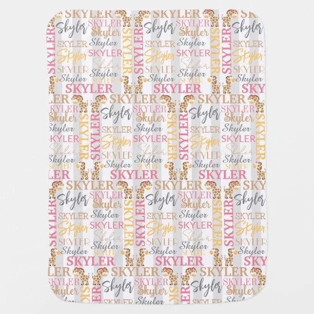 Baby Girl Giraffe Blanket with Name Pattern (Front)