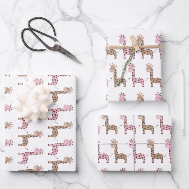 Baby Girl Giraffe  Wrapping Paper Sheets (Front)