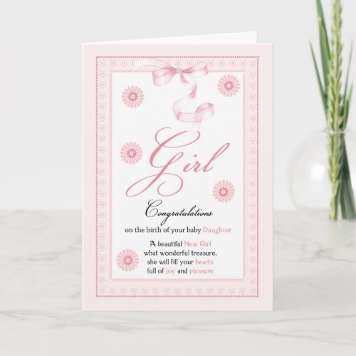 Baby Girl Girl Congratulations New Baby Card