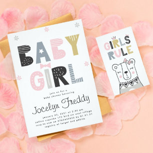 Baby Girl Girls Rule Neutral Colors Baby Shower Invitation