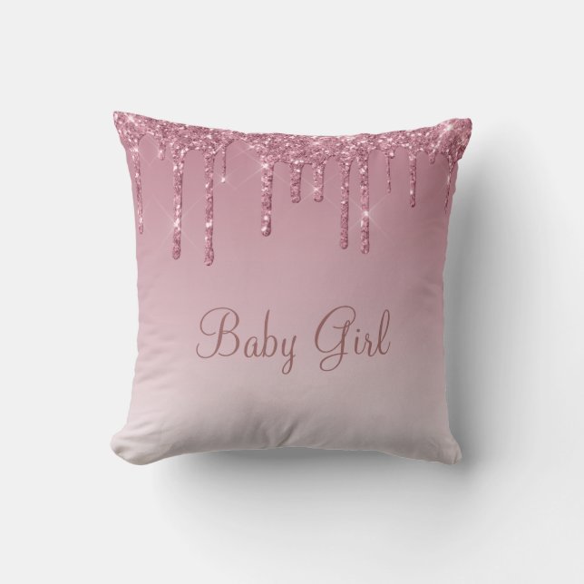 Baby Girl Glitter Girly Pretty Bling Typography Throw Pillow (Front)