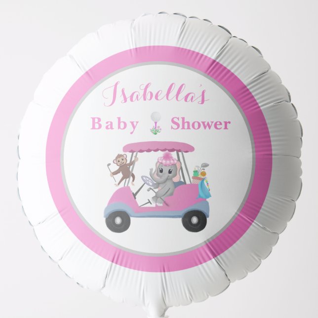 Baby Girl Golfing Elephant & Monkey Shower  Balloon (Front)