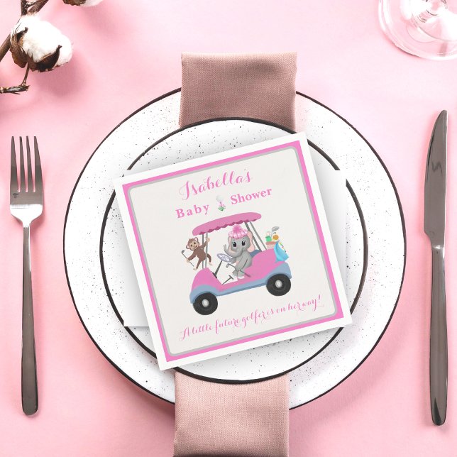 Baby Girl Golfing Elephant & Monkey Shower   Napkins (Creator Uploaded)