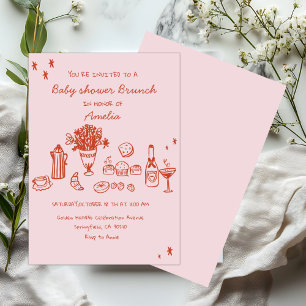 Baby Girl  Hand Drawn Baby Shower Brunch Invitation