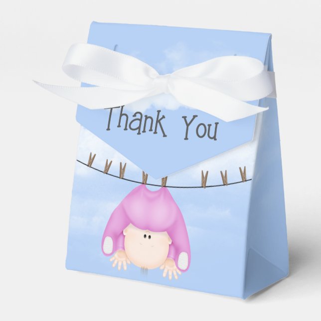 Baby Girl Hanging On Clothesline Favor Boxes (Front Side)