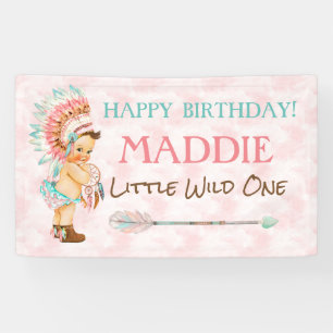 Baby Girl Headdress Native American Pink Aqua Banner