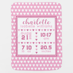 Baby Girl Heart Birth Announcement Baby Blanket