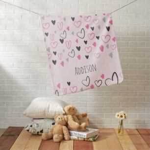 Baby Girl Hearts Pattern Custom Name Pink  Blanket