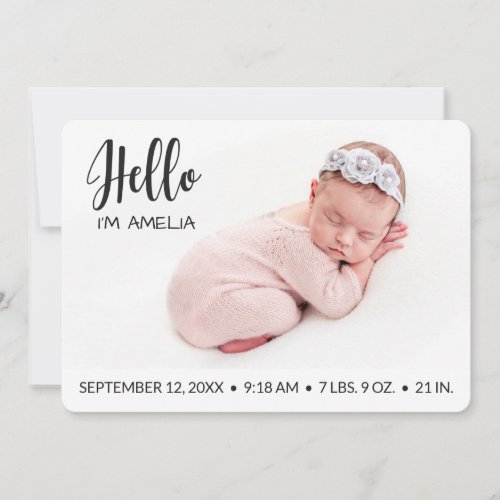 Baby girl Hello overlay photo modern minimalist Announcement