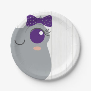 Baby Girl Horned Frog Purple Baby Shower Paper Plates