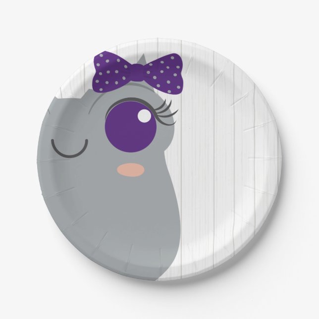 Baby Girl Horned Frog Purple Baby Shower Paper Plates (Front)