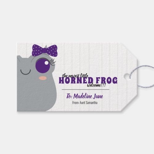 Baby Girl Horned Frog Purple Gift Tags