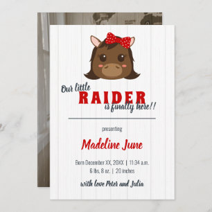 Baby Girl Horse Red Vertical Birth Announcement