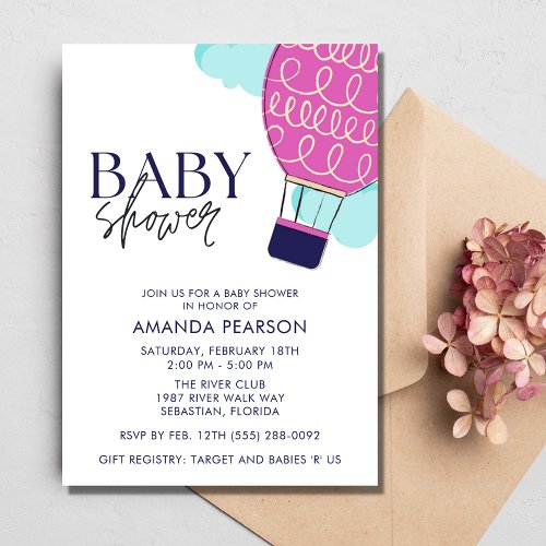 Baby Girl Hot Air Balloon Baby Shower Invitation