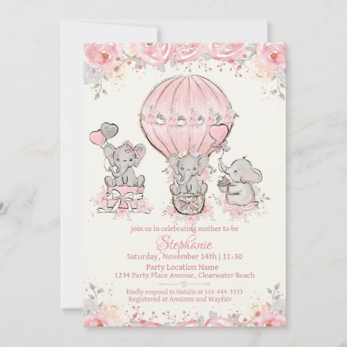 Baby Girl Hot Air Balloon Shower Invitation