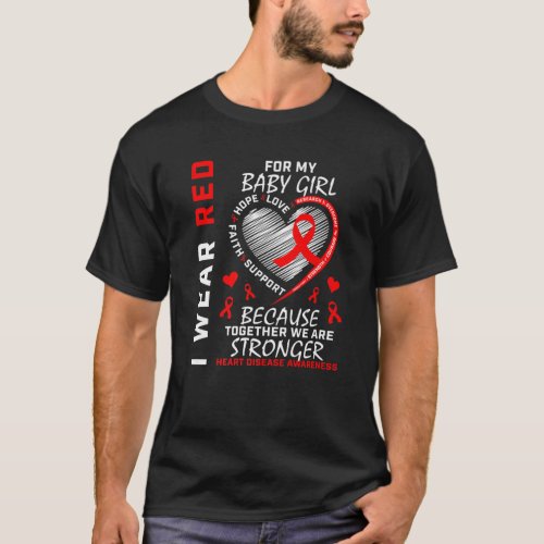 Baby Girl I Wear Red For My Daughter Heart Disease T_Shirt