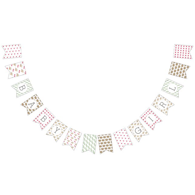 Baby Girl Illustrated Baby Shower Bunting Flags (All)