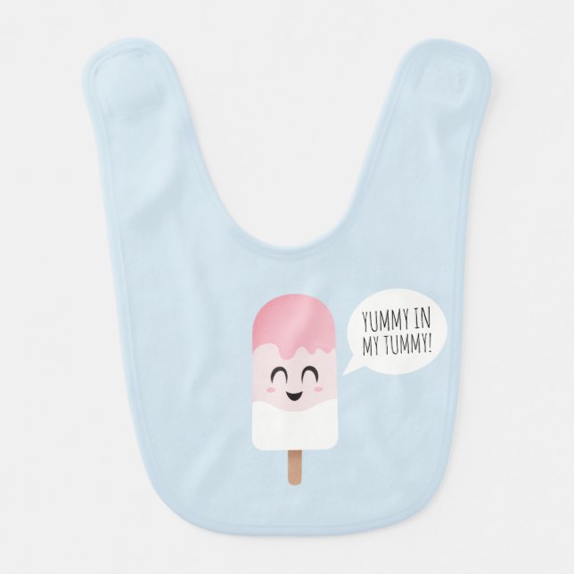Baby Girl Illustration Kawaii Cute Funny Ice Cream Baby Bib (Front)