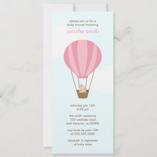 Baby Girl in a Pink Balloon Baby Shower Invitation