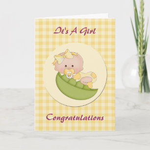 Baby Girl in a Pod Lemon Gingham Card