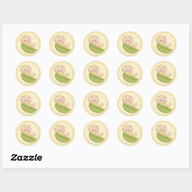 Baby Girl in a Pod Lemon Gingham Classic Round Sticker (Sheet)