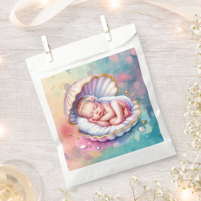 Baby Girl in a Seashell Baby Shower  Favor Bag (Clipped)