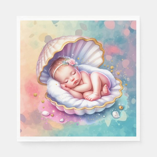Baby Girl in a Seashell Baby Shower  Napkins (Front)