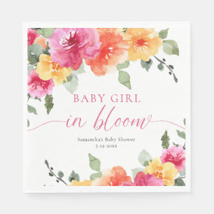 Baby Girl in Bloom pink bright floral baby shower Napkins