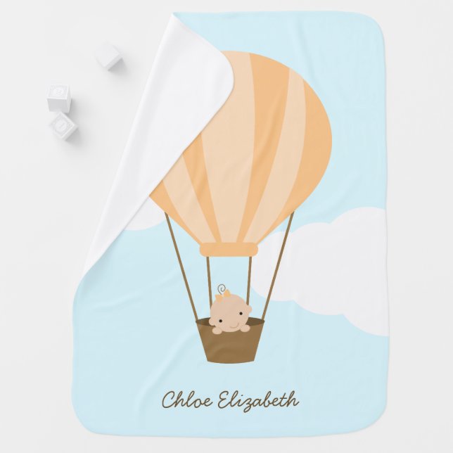 Baby Girl in Orange Hot Air Balloon Swaddle Blanket (In Situ)