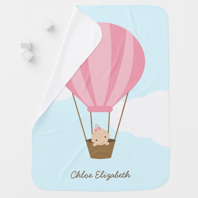 Baby Girl in Pink Hot Air Balloon Receiving Blanket (In Situ)