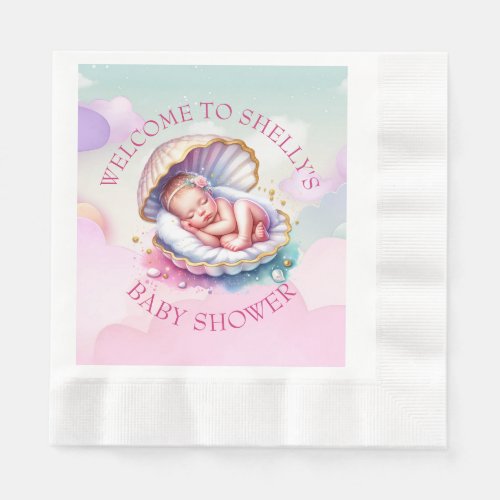 Baby Girl in Seashell Baby Shower Big Sister to be Napkins