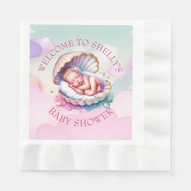 Baby Girl in Seashell Baby Shower Big Sister to be Napkins (Front)