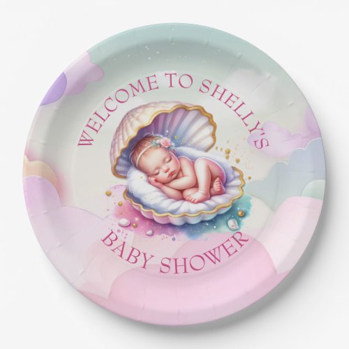 Baby Girl in Seashell Baby Shower Big Sister to be Paper Plates