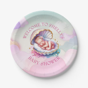 Baby Girl in Seashell Baby Shower Big Sister to be Paper Plates