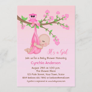 Baby Girl in Tree, Pink, Baby Shower Invitation