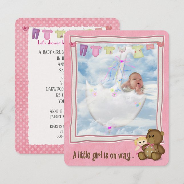 Baby Girl in Umbrella Shower Invitation (Front/Back)