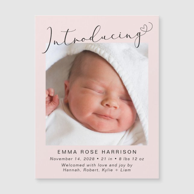Baby Girl Introducing Photo Birth Announcement (Front)