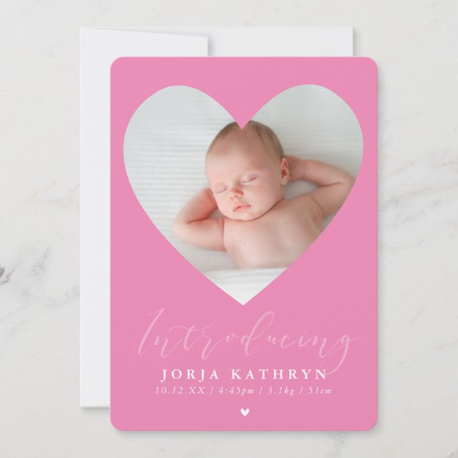 BABY GIRL introducing photo cute heart frame pink Invitation (Front)
