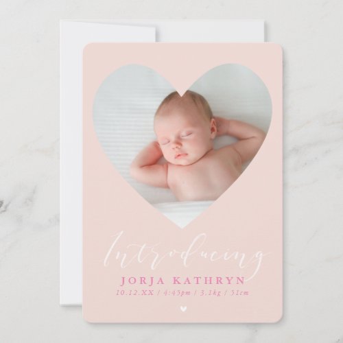 BABY GIRL introducing photo heart frame blush pink Invitation