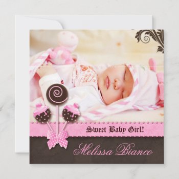 Baby Girl Invitation Announcement Cake Pops Pink by BabyDelights at Zazzle