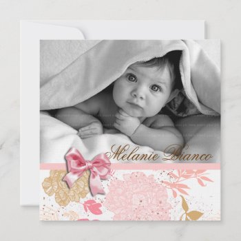 Baby Girl Invitation Announcement Pink White Bow by BabyDelights at Zazzle