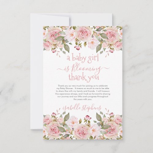 Baby Girl Is Blooming Floral Baby Shower  Thank You Card