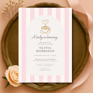 Baby Girl is Brewing Coffee Pink Baby Shower Invitation