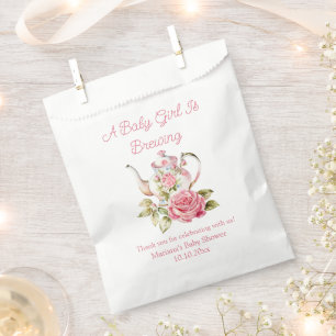 baby girl is brewing floral tea party baby shower favor bag